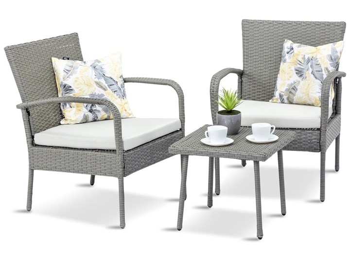 Meblobranie Fotele i stolik na niewielki balkon Morrone Duo Grey & Ivory Zestawy kawowe Technorattan Styl Nowoczesny