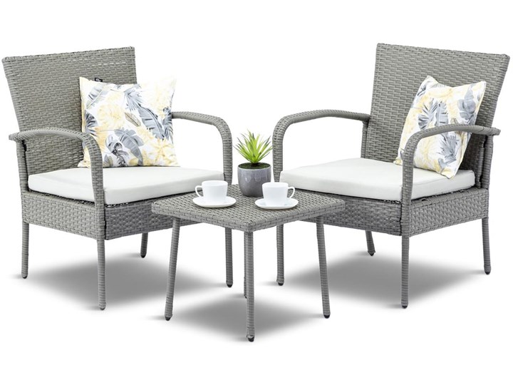 Meblobranie Fotele i stolik na niewielki balkon Morrone Duo Grey & Ivory Zestawy kawowe Technorattan Styl Nowoczesny