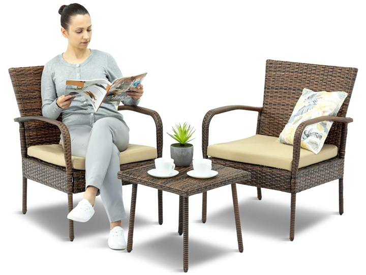 Meblobranie Brązowy komplet mebli na mały balkon Morrone Duo Carmel & Latte Technorattan Zestawy kawowe Stal Zawartość zestawu Stolik