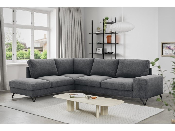 Meblobranie Nowoczesny ciemnoszary narożnik z funkcją spania Flavio 283x214x91 cm Rozkładanie Rozkładany Prawostronne Szerokość 283 cm Lewostronne Nóżki Na nóżkach