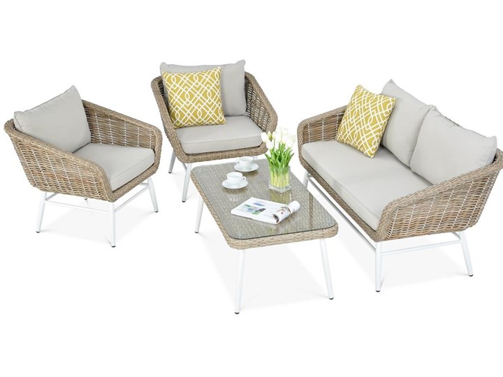 Meblobranie Technorattanowe meble ogrodowe w stylu boho Roca Beige Zestawy kawowe Zestawy wypoczynkowe Zawartość zestawu Sofa Aluminium Kolor Beżowy