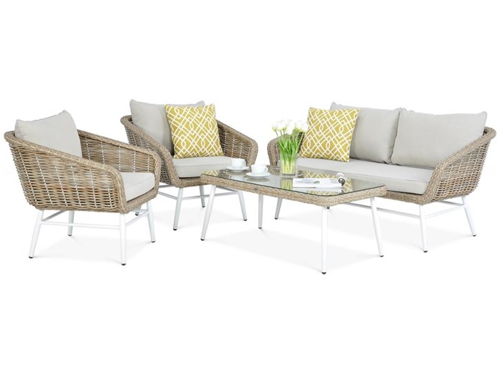 Meblobranie Technorattanowe meble ogrodowe w stylu boho Roca Beige Zestawy wypoczynkowe Aluminium Zestawy kawowe Kolor Beżowy