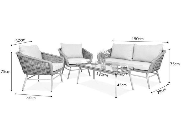 Meblobranie Technorattanowe meble ogrodowe w stylu boho Roca Beige Aluminium Zestawy wypoczynkowe Zestawy kawowe Kolor Beżowy Zawartość zestawu Stolik