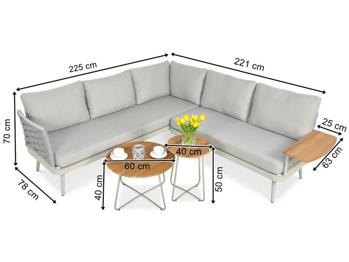 Meblobranie Nowoczesny narożnik ogrodowy Reno Grafit Tworzywo sztuczne Zestawy wypoczynkowe Aluminium Zestawy kawowe Zawartość zestawu Sofa