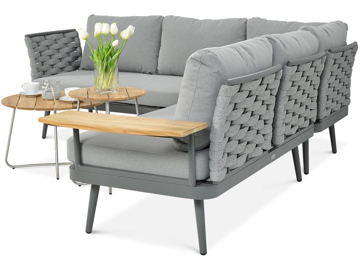 Meblobranie Nowoczesny narożnik ogrodowy Reno Grafit Tworzywo sztuczne Aluminium Zestawy wypoczynkowe Zestawy kawowe Zawartość zestawu Sofa
