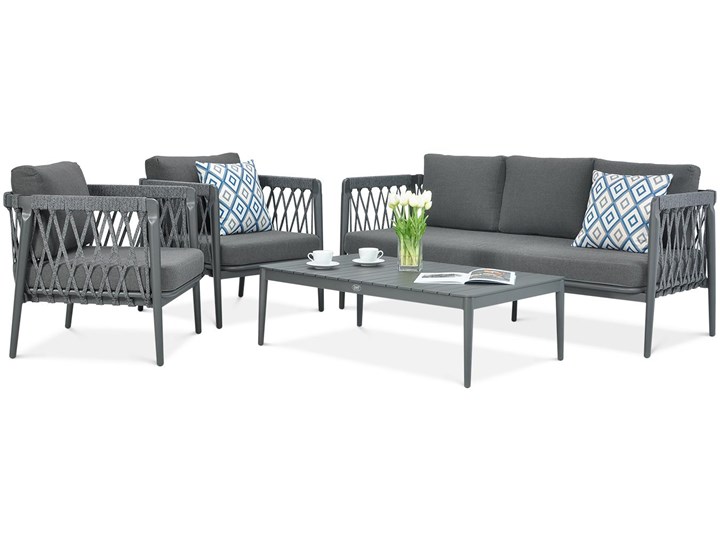 Meblobranie Szare nowoczesne meble na taras ze stolikiem kawowym Portland Zestawy wypoczynkowe Zawartość zestawu Sofa Aluminium Zestawy kawowe Styl Nowoczesny