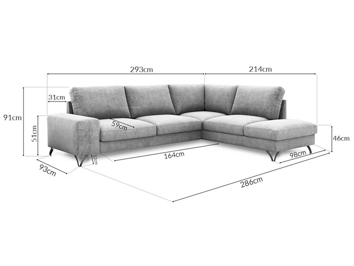 Meblobranie Szary narożnik wypoczynkowy elegancki Flavio prawy 293x214 cm Matt Velvet 97 Prawostronne Szerokość 293 cm Lewostronne Funkcje Z funkcją spania Wysokość 91 cm Rozkładanie Rozkładany