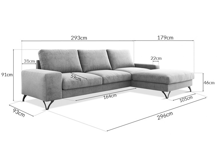 Meblobranie Musztardowy narożnik na czarnych nóżkach Flavio 293x179x91cm Prawostronne Głębokość 179 cm Wysokość 91 cm Szerokość 293 cm Funkcje Z pojemnikiem na pościel Kategoria Narożniki