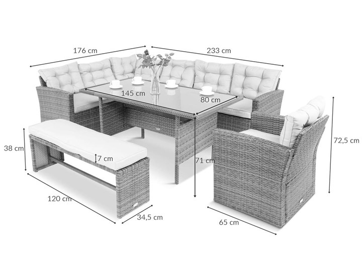 Meblobranie Ciemnoszary narożnik tarasowy z technorattanu Topiano Plus Antracite Zestawy modułowe Zestawy wypoczynkowe Zestawy obiadowe Zawartość zestawu Fotele Zawartość zestawu Sofa