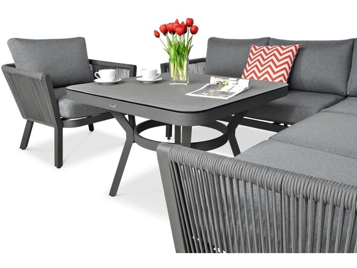 Meblobranie Nowoczesny narożnik ogrodowy szary z fotelem Salvador Dining Aluminium Zestawy wypoczynkowe Zestawy modułowe Zawartość zestawu Sofa