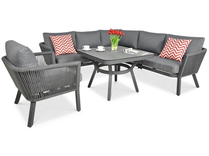 Meblobranie Nowoczesny narożnik ogrodowy szary z fotelem Salvador Dining Aluminium Zestawy modułowe Zestawy wypoczynkowe Zawartość zestawu Sofa Zawartość zestawu Stolik