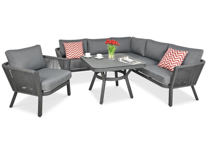 Meblobranie Nowoczesny narożnik ogrodowy szary z fotelem Salvador Dining Aluminium Zawartość zestawu Stolik Zestawy wypoczynkowe Zestawy modułowe Zawartość zestawu Sofa