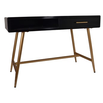 Czarne biurko w stylu Glamour na złotych nogach
