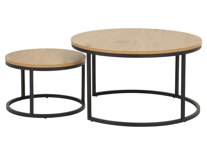 SELSEY Zestaw dwóch stolików kawowych okrągłych Birgita dąb Zestaw stolików Płyta MDF Wysokość 45 cm Styl Nowoczesny Metal Wysokość 44 cm Wysokość 33 cm Rozmiar blatu 80x80 cm