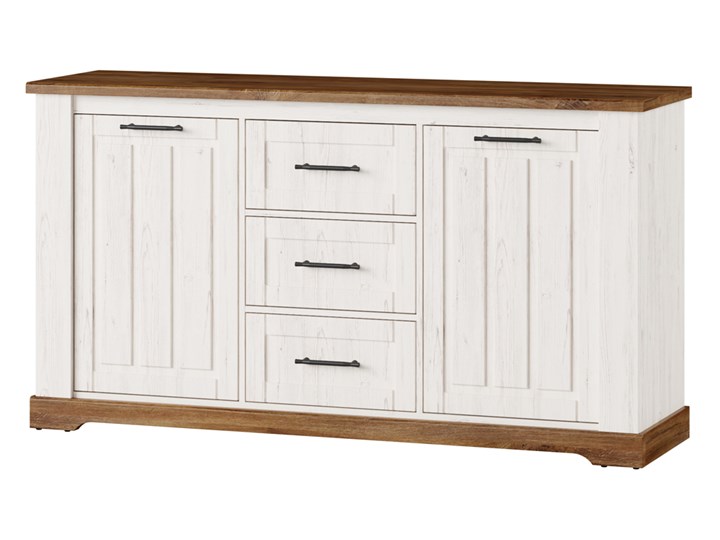 SELSEY Komoda Taldine dwudrzwiowa z trzema szufladami Szerokość 163 cm Z szafkami Drewno Wysokość 89 cm Głębokość 45 cm Płyta MDF Sosna Styl Nowoczesny