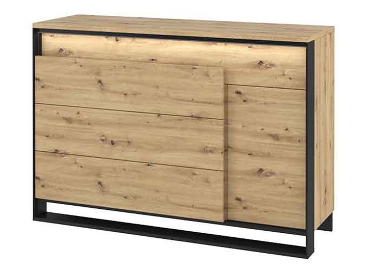 SELSEY Komoda jednodrzwiowa z czterema szufladami Soraia Szerokość 130 cm Głębokość 41 cm Lustro Płyta MDF Drewno Wysokość 91 cm Pomieszczenie Sypialnia Kategoria Komody