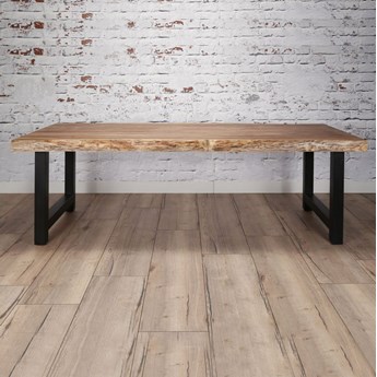 Stół naturalny drewniany blat akacja czarne metalowe nogi 200x100 cm