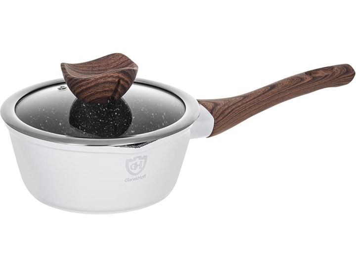 Garnki marmurowe na indukcję GierekHoff GH 1502 patelnia Tefal zestaw 16 elementów Białe Aluminium Kolor Biały