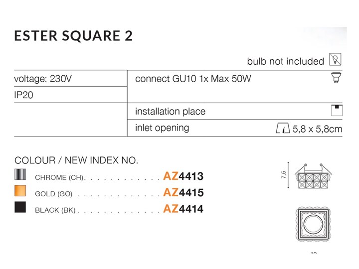 ESTER SQUARE 2 Kategoria Oprawy oświetleniowe Kolor Srebrny