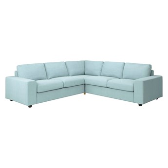 IKEA VIMLE Sofa narożna 4-osobowa, z szerokimi podłokietnikami/Saxemara jasnoniebieski, Wysokość z poduchami oparcia: 83 cm