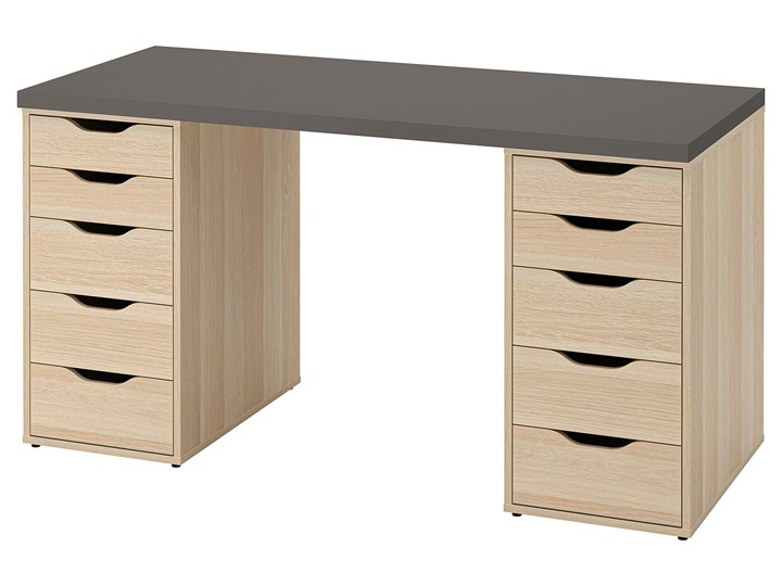 IKEA LAGKAPTEN / ALEX Biurko, Ciemnoszary/dąb bejcowany na biało, 140x60 cm Szerokość 140 cm Płyta MDF Kategoria Biurka