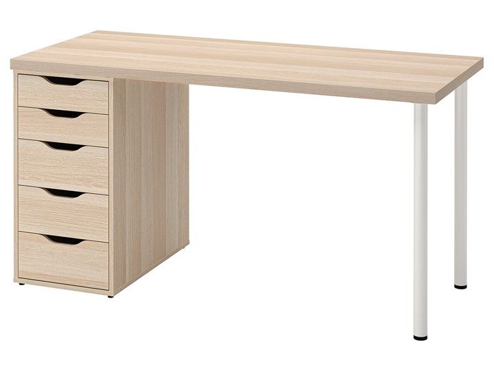 IKEA LAGKAPTEN / ALEX Biurko, Dąb bejcowany na biało/biały, 140x60 cm Stal Szerokość 140 cm Płyta MDF Kategoria Biurka
