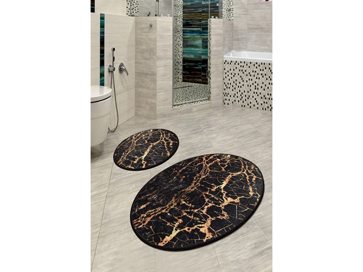 Zestaw 2 czarnych owalnych dywaników łazienkowych Chilai Gold Marble 50x60 cm 60x100 cm Poliester Kategoria Dywaniki łazienkowe