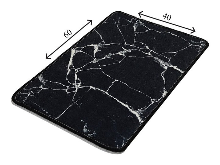 Czarno-biały dywanik łazienkowy z marmurkowym motywem Chilai Marble, 60x40 cm 40x60 cm Kolor Czarny Prostokątny Syntetyk Kategoria Dywaniki łazienkowe