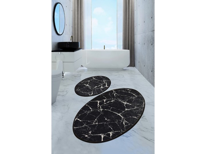 Zestaw 2 czarnych owalnych dywaników łazienkowych Chilai Marble Syntetyk 60x100 cm 50x60 cm Kategoria Dywaniki łazienkowe