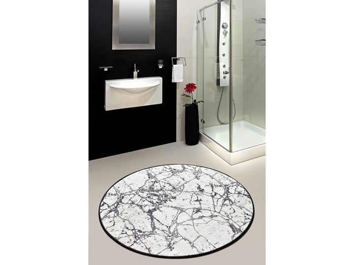 Czarno-biały dywanik łazienkowy Chilai Marble Circle, ø 100 cm Syntetyk Kolor Czarny