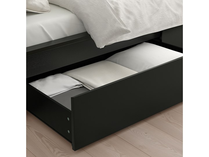 IKEA MALM Rama łóżka z 2 pojemnikami, Czarnobrąz, 140x200 cm Drewno Kategoria Łóżka do sypialni Łóżko drewniane Zagłówek Z zagłówkiem