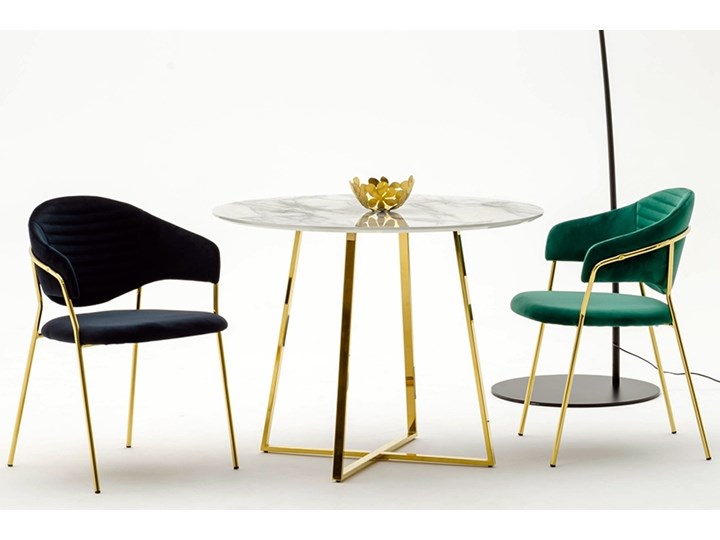 Stół w stylu glamour Carat 100 na złotych płozach Metal Szerokość 100 cm Wysokość 100 cm Płyta MDF Marmur Długość 100 cm Wysokość 75 cm Styl Nowoczesny