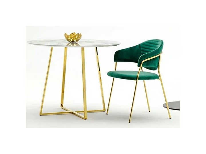 Stół w stylu glamour Carat 100 na złotych płozach Płyta MDF Metal Szerokość 100 cm Wysokość 75 cm Długość 100 cm Marmur Wysokość 100 cm Styl Nowoczesny