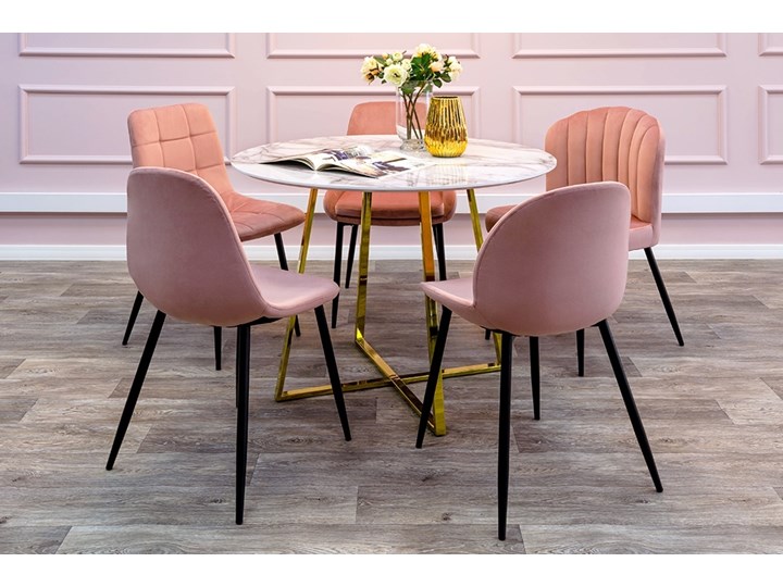 Stół w stylu glamour Carat 100 na złotych płozach Długość 100 cm Szerokość 100 cm Metal Wysokość 100 cm Wysokość 75 cm Marmur Styl Nowoczesny Płyta MDF Pomieszczenie Stoły do jadalni