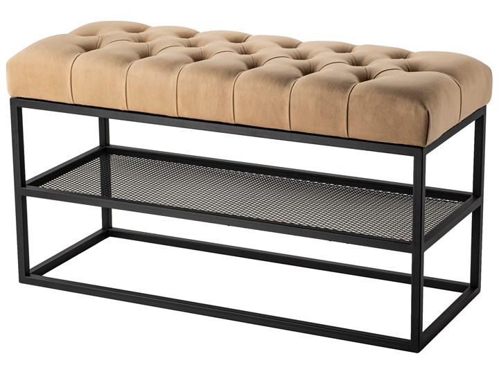 Ławka Pikowana do przedpokoju Industrialna WARM BEIGE TULLE Materiał obicia Skóra ekologiczna