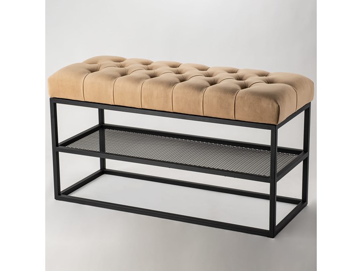 Ławka Pikowana do przedpokoju Industrialna WARM BEIGE TULLE Materiał obicia Skóra ekologiczna Materiał obicia Tkanina