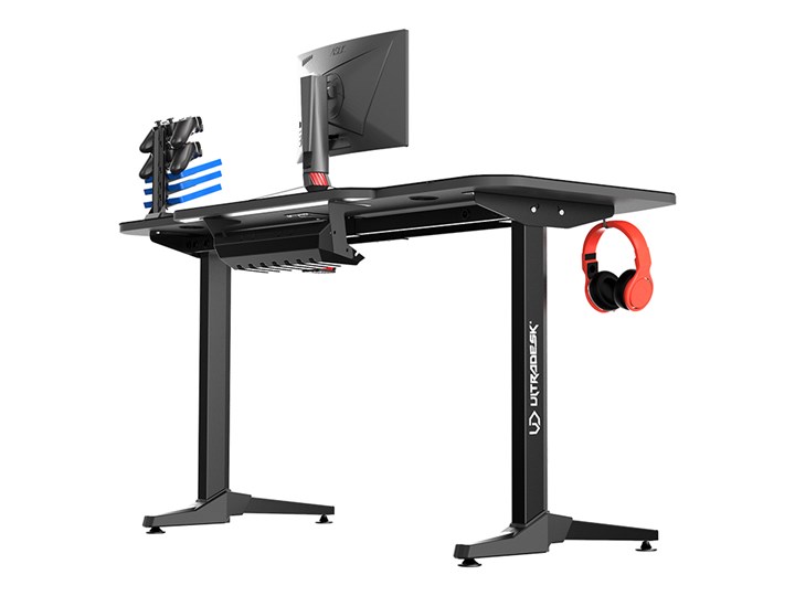 Biurko FRAG grafitowe gamingowe ULTRADESK Płyta MDF Biurko gamingowe Szerokość 140 cm Metal Styl Nowoczesny Kolor Szary