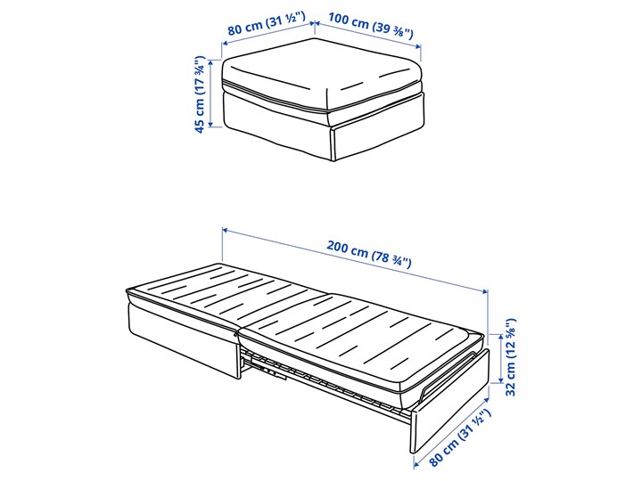 IKEA VALLENTUNA Moduł sofy rozkładanej, Kelinge antracyt, Szerokość: 80 cm Głębokość 100 cm Powierzchnia spania 80x200 cm Modułowe Kategoria Sofy i kanapy