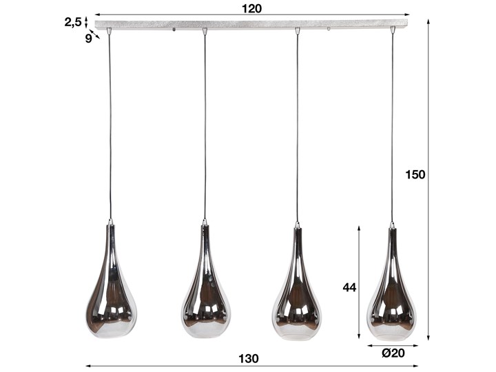 Lampa wisząca Silver Drop 4L 130x150 cm chromowa Szkło Kolor Srebrny