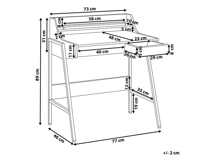 Małe biurko jasnobrązowe 73 x 48 cm z nadstawką i szufladami na stalowej ramie Drewno Szerokość 77 cm Płyta MDF Szerokość 72 cm Biurko komputerowe Biurko z nadstawką Styl Nowoczesny