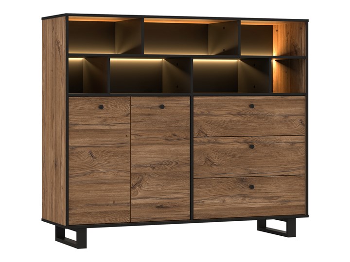 SELSEY Komoda SEWK 157 cm z oświetleniem dąb kolonialny - czarny Płyta MDF Drewno Pomieszczenie Sypialnia Szerokość 105 cm Głębokość 42 cm Styl Industrialny