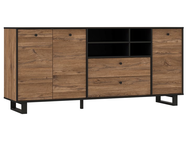 SELSEY Komoda SEWK 181 cm dąb kolonialny - czarny Głębokość 42 cm Płyta MDF Drewno Wysokość 82 cm Styl Industrialny
