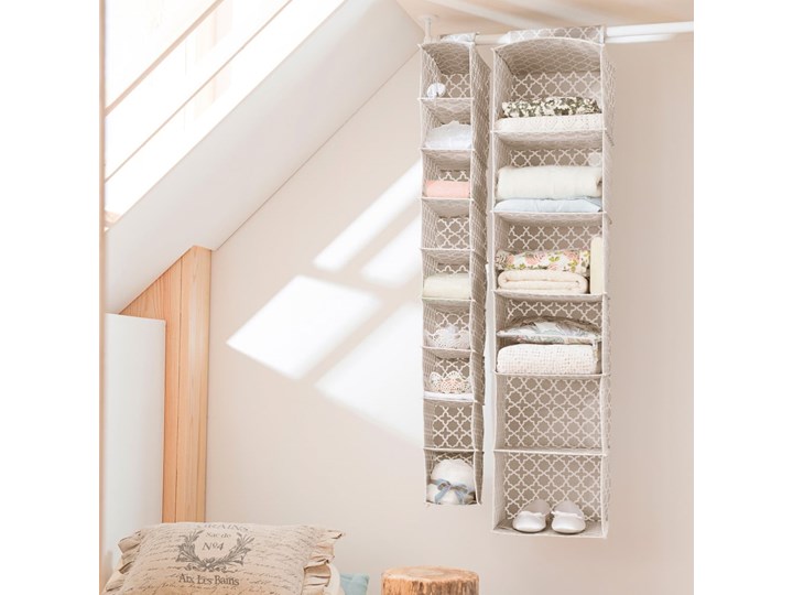 Beżowy tekstylny organizer wiszący z 6 przegródkami Compactor, szer. 30 cm Kategoria Organizery do szaf