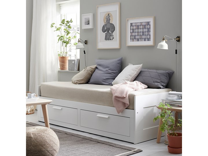 IKEA BRIMNES Leżanka z 2 szufladami, 2 materace, biały/Ågotnes twardy, 80x200 cm Kategoria Łóżka do sypialni