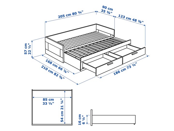 IKEA BRIMNES Leżanka z 2 szufladami, 2 materace, biały/Ågotnes twardy, 80x200 cm Kategoria Łóżka do sypialni