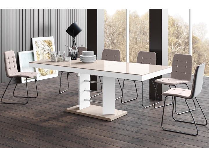 Rozkładany stół do salonu w wysokim połysku Linosa Lux Płyta MDF Szerokość 160 cm Szkło Długość 260 cm Wysokość 60 cm Długość 160 cm Długość 256 cm Szerokość 86 cm Szerokość 45 cm Szerokość 89 cm Pomieszczenie Stoły do jadalni