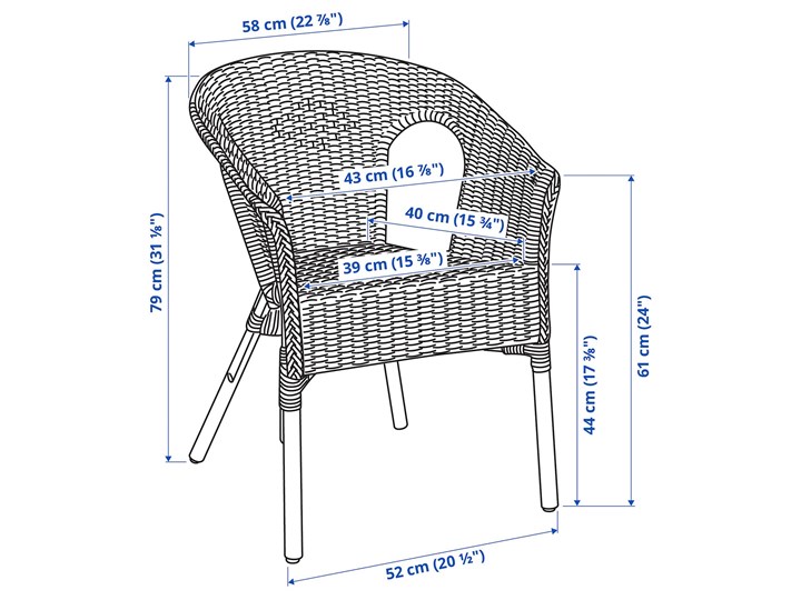 IKEA AGEN Krzesło, rattan/bambus, Szerokość: 58 cm Metal Tworzywo sztuczne Kategoria Krzesła ogrodowe Drewno Styl Nowoczesny
