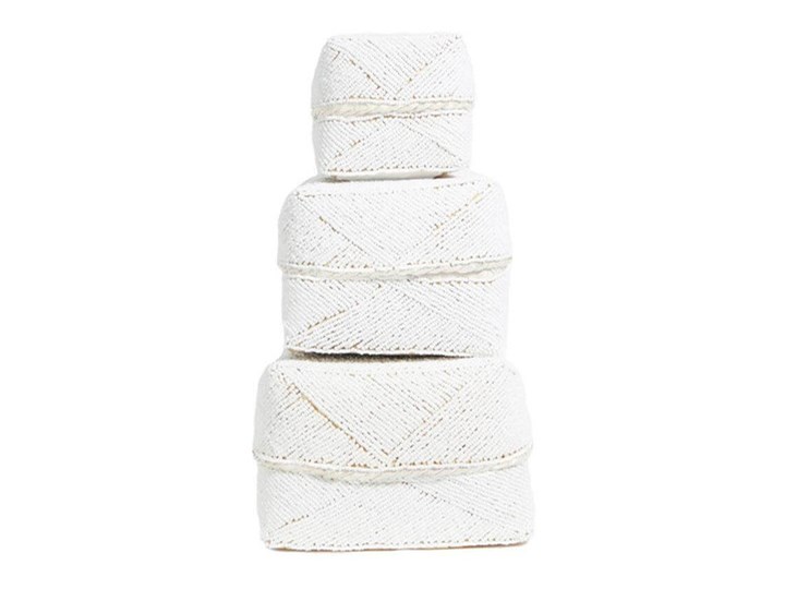 Zestaw 3 białe ozdobne koszyki Beaded White z bambusa i koralików BAZAR BIZAR