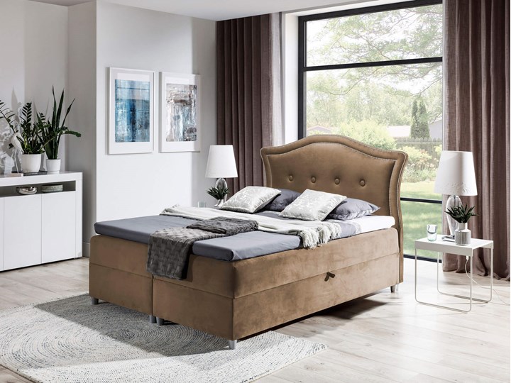 Łóżko kontynentalne 120x200 BEDRAN / z pojemnikiem Kategoria Łóżka do sypialni Łóżko pikowane Tkanina Drewno Kolor Granatowy