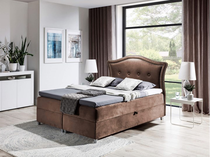 Łóżko kontynentalne 160x200 BEDRAN / z pojemnikiem Tkanina Drewno Łóżko pikowane Kategoria Łóżka do sypialni